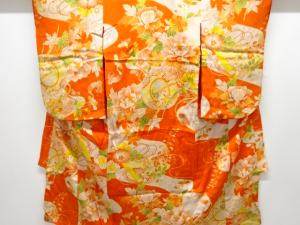 アンティーク　錦紗草花に鼓模様着物